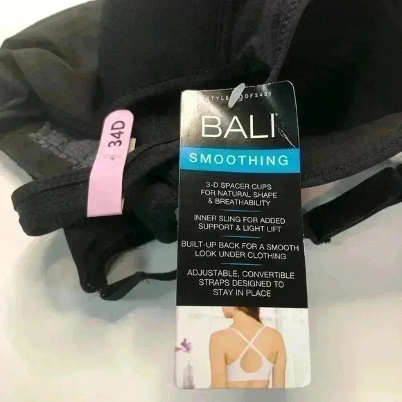 Bali Women’s Smoothing Comfort Breathable Cups Adjustable Straps Black Bra 34D - Picture 5 of 9